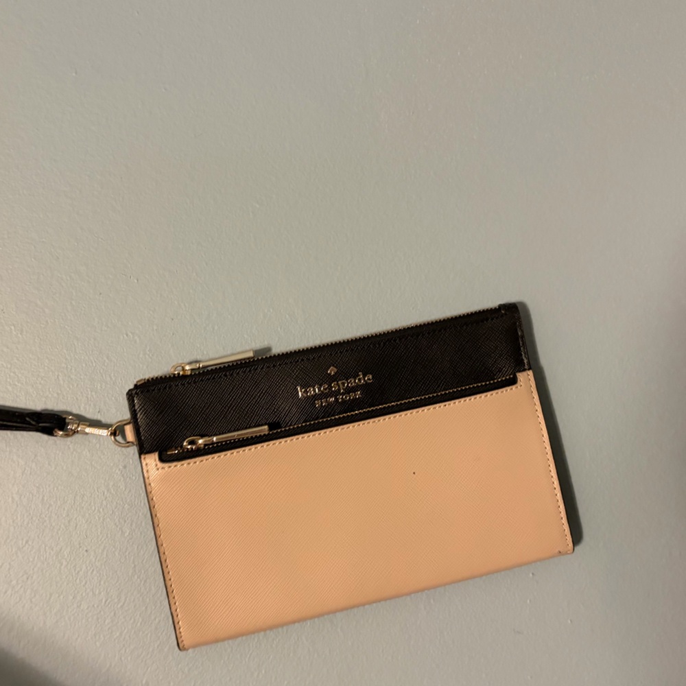 kate spade Black and Blush Leather Wristlet Clutch